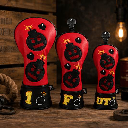 RED BLACK LEATHER ANGRY BOMBS GOLF HEADCOVERS - Funky HeadcoversRED BLACK LEATHER ANGRY BOMBS GOLF HEADCOVERSFunky HeadcoversFunky Headcovers6004300DRIVERRED BLACK LEATHER ANGRY BOMBS GOLF HEADCOVERS