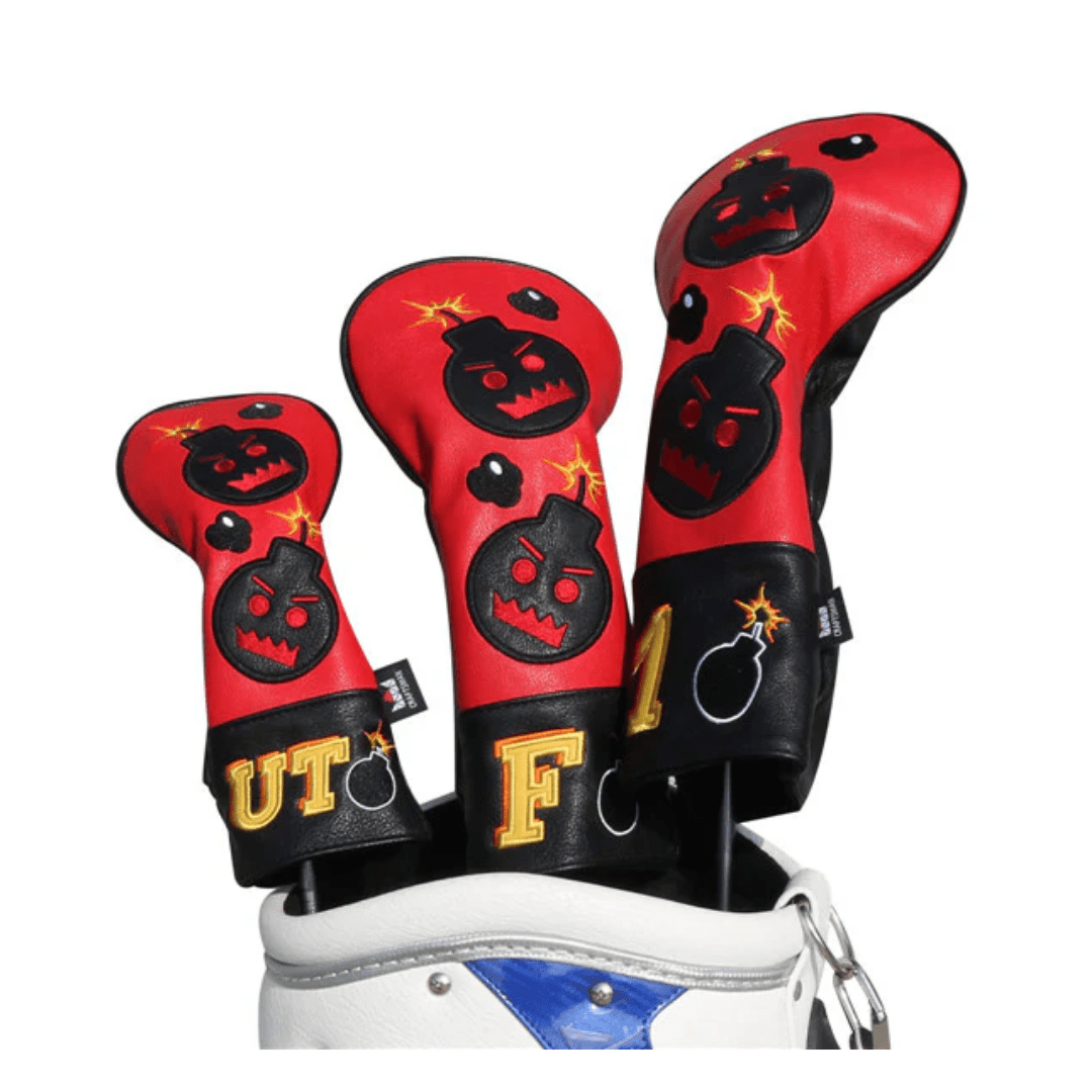RED BLACK LEATHER ANGRY BOMBS GOLF HEADCOVERS - Funky HeadcoversRED BLACK LEATHER ANGRY BOMBS GOLF HEADCOVERSFunky HeadcoversFunky Headcovers6004300DRIVERRED BLACK LEATHER ANGRY BOMBS GOLF HEADCOVERS