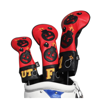 RED BLACK LEATHER ANGRY BOMBS GOLF HEADCOVERS - Funky HeadcoversRED BLACK LEATHER ANGRY BOMBS GOLF HEADCOVERSFunky HeadcoversFunky Headcovers6004300DRIVERRED BLACK LEATHER ANGRY BOMBS GOLF HEADCOVERS