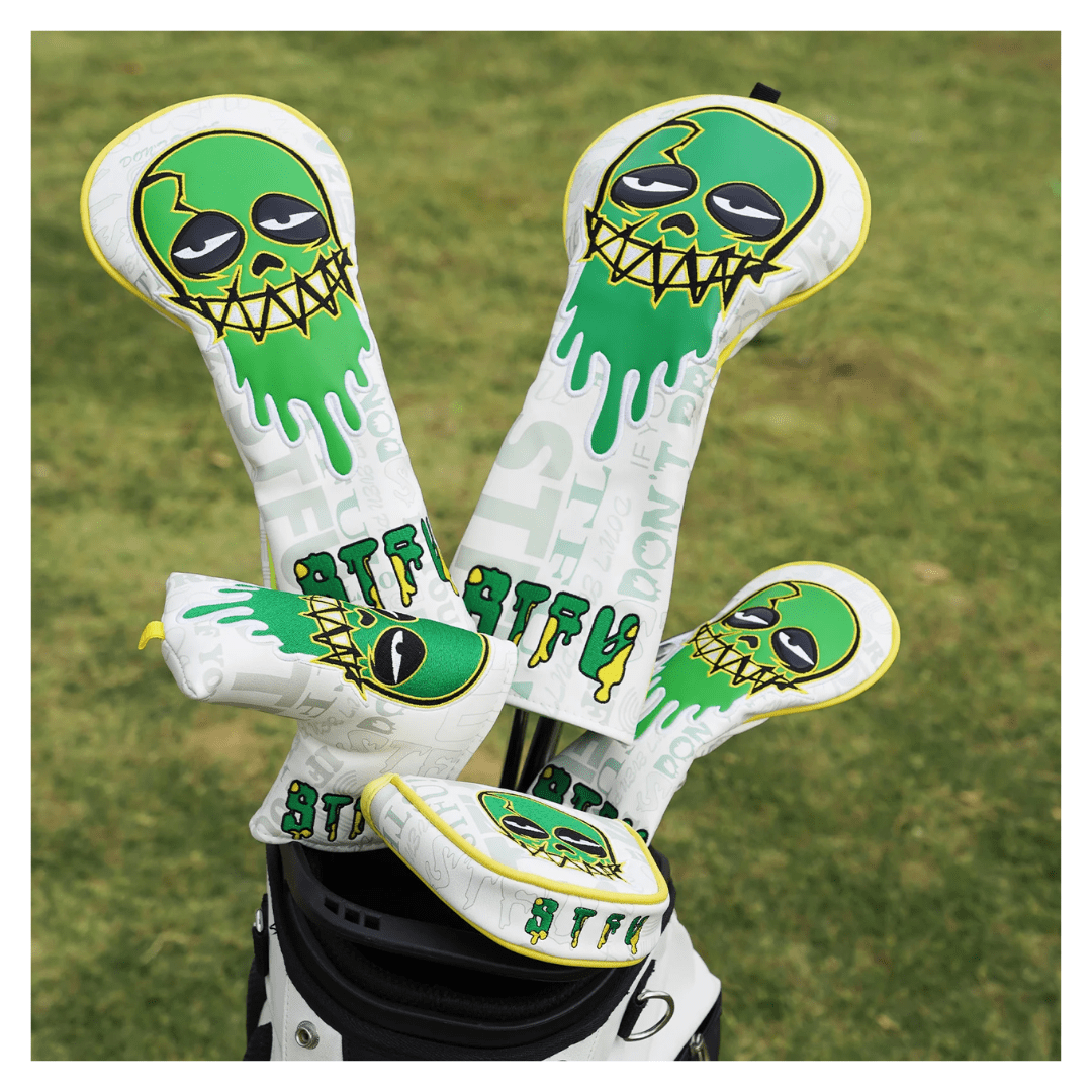 WHITE GREEN SKULL EMBROIDERED GOLF HEAD COVER SET WITH IRON SUCTION - Funky HeadcoversWHITE GREEN SKULL EMBROIDERED GOLF HEAD COVER SET WITH IRON SUCTIONFunky HeadcoversFunky Headcovers6010331DRIVERWHITE GREEN SKULL EMBROIDERED GOLF HEAD COVER SET WITH IRON SUCTION