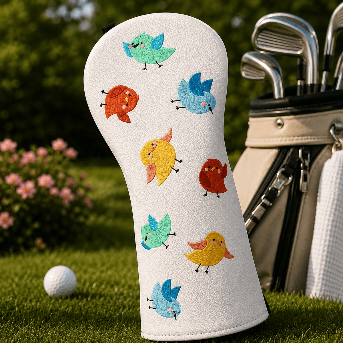 WHITE PU COLORFUL BIRD GOLF HYBRID HEAD COVER - Funky HeadcoversWHITE PU COLORFUL BIRD GOLF HYBRID HEAD COVERFunky HeadcoversFunky Headcovers6008632HYBRIDWHITE PU COLORFUL BIRD GOLF HYBRID HEAD COVER
